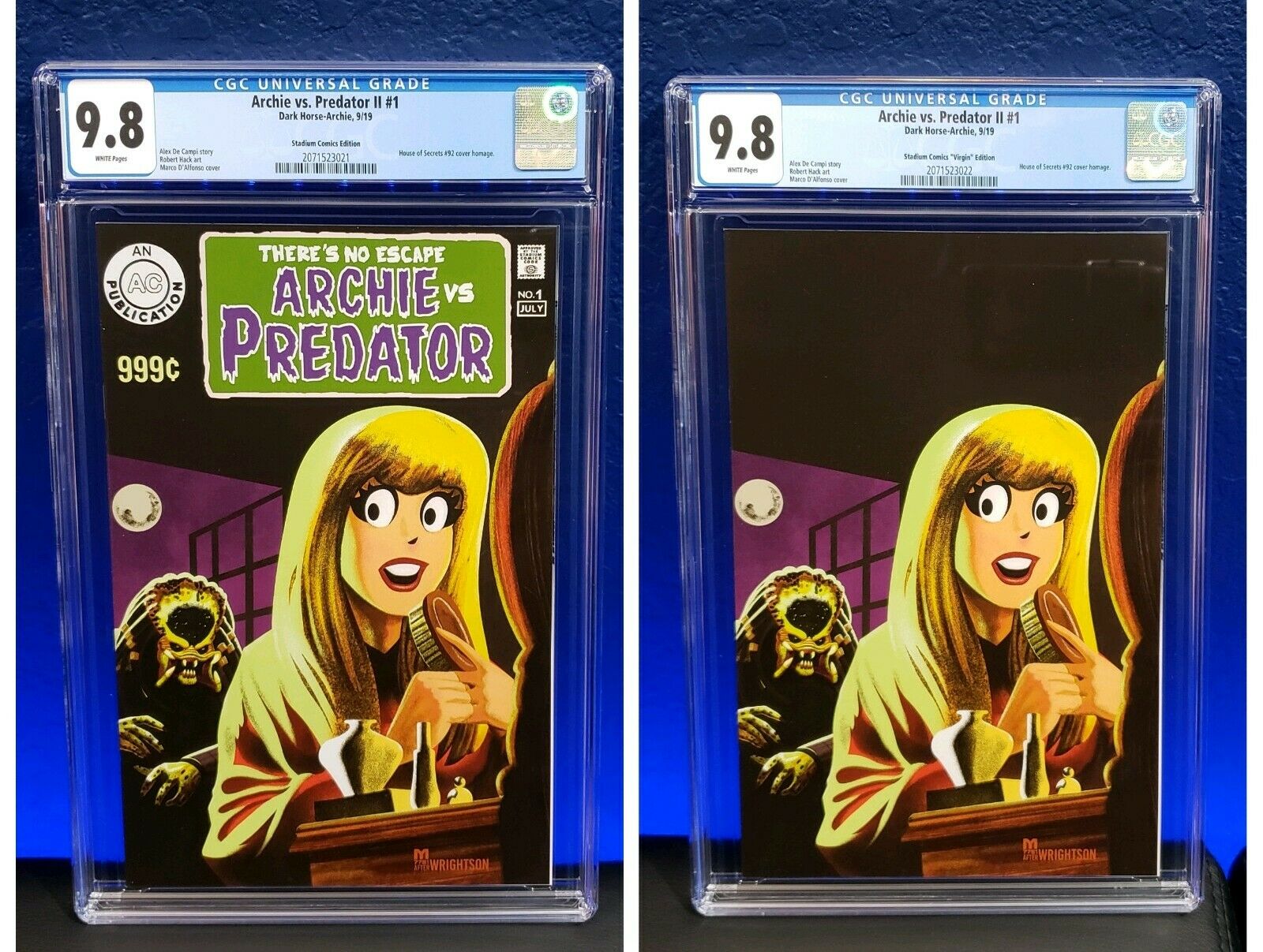 Archie Vs Predator II 1 CGC 9.8 House of Secrets Homage Variant Set vi –